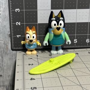 Bluey And Friends Posable Figures Lot Of 2 And A Surfboard